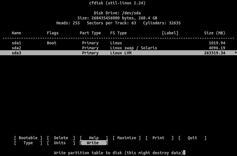 No bootable partition in table